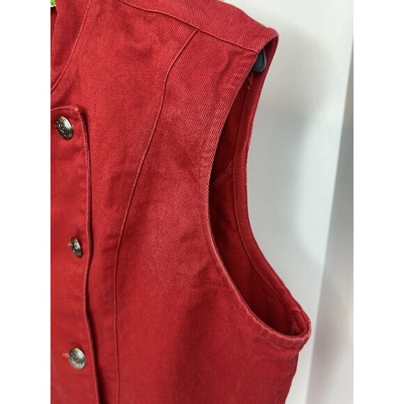 Vintage Cactus Flower Open Vest Womens Size L Red Western Southwest Sleeveless - Picture 14 of 16
